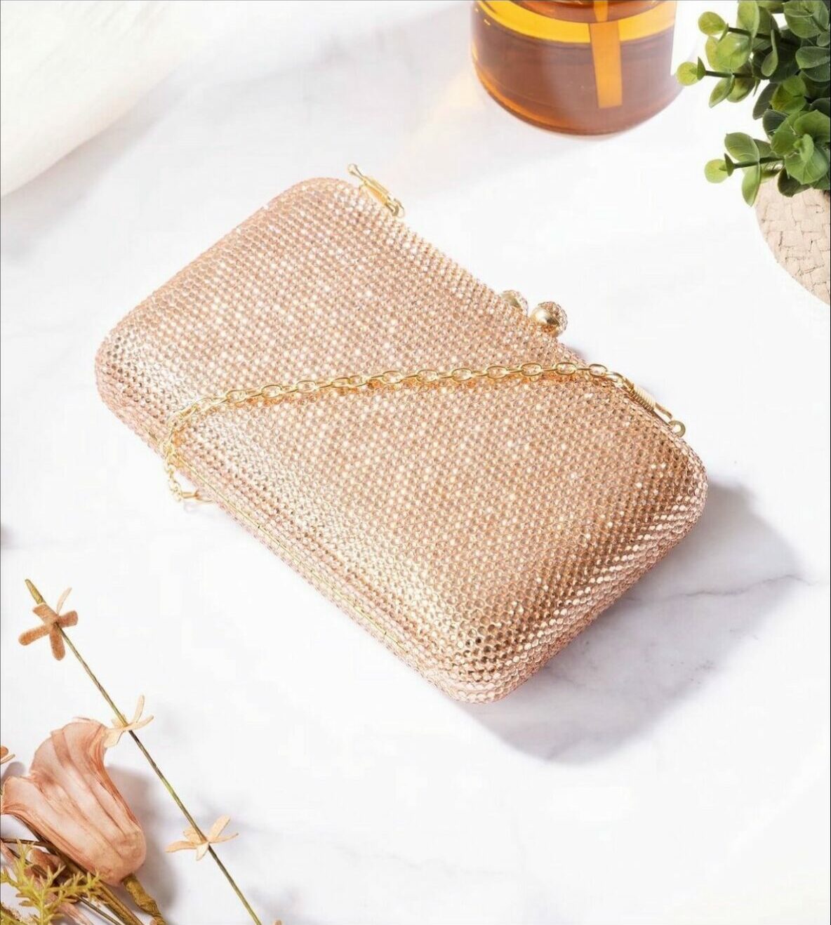 Gold on sale rhinestone clutch