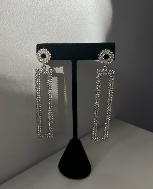 EA090 Silver large rhinestone rectangle earrings